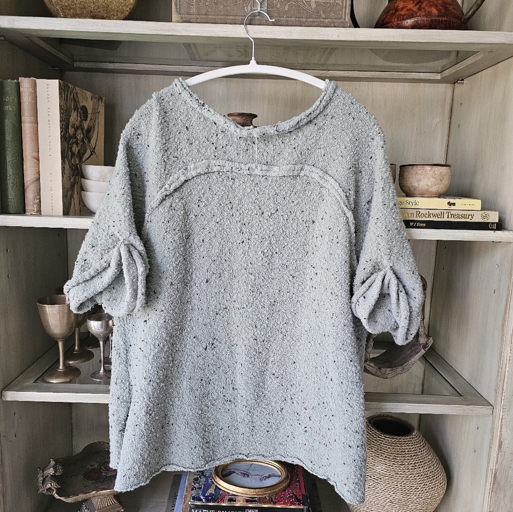 Free People Marsala Boucle Textured Oversized Wool Short Sleeve Sweater Size M - Picture 7 of 7